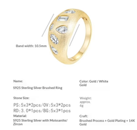 Bague en argent sterling S925 irrégulière avec moissanite brossée, style européen-américain haut de gamme, luxe léger, transfrontalier