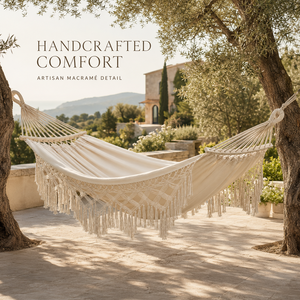 Hamaca Doble <span class=keywords><strong>de</strong></span> Macramé Premium <span class=keywords><strong>de</strong></span> 300/200x150cm con Barra <span class=keywords><strong>de</strong></span> <span class=keywords><strong>Madera</strong></span> <span class=keywords><strong>de</strong></span> 40cm, Cama Colgante Resistente <span class=keywords><strong>de</strong></span> Lona <span class=keywords><strong>para</strong></span> Interiores y Exteriores - Product Image 2