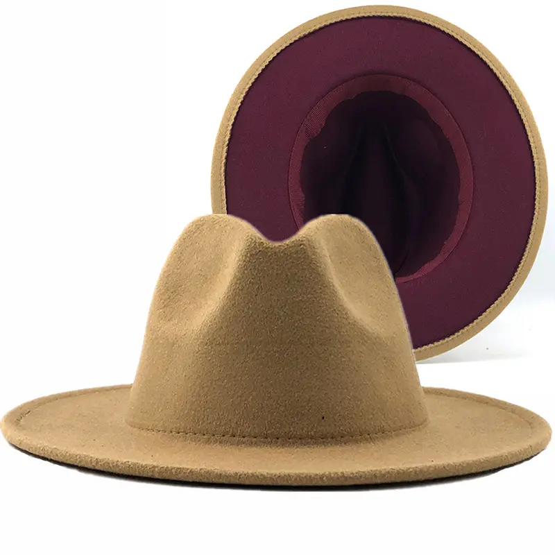 High Quality Wholesale Custom Unisex Men Women 2 tone Wide Brim Wool Fedora Hat