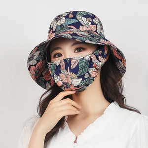 Bucket Hat With Face Mask Integrated Sun Protection Summer Cotton Breathable Women's Outdoor Fishing Hat - Product Image 3