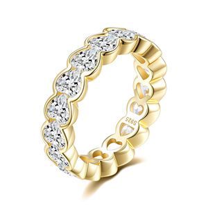 Yellow Gold Plated 925 Silver Moissanite Eternity Band <b>Ring</b> Round Brilliant Cut Channel Setting Women's Wedding Jewelry - Product Image 1