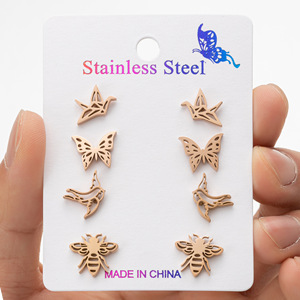 Europäische amerikanische 18 Karat vergoldete neue Edelstahl Tier <span class=keywords><strong>Origami</strong></span> Kran Schmetterling Biene baumeln Ohrringe Großhandel Mode Ohr - Product Image 6