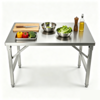 Table de travail pliante industrielle robuste en acier inoxydable 304 201 à 1 niveau pour cuisine commerciale, portable, pour la préparation des aliments
