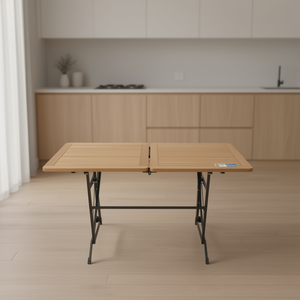 Light Brown Solid Oak Wood <b>Foldable</b> Dining <b>Table</b> 47.2x23.6 Inch Rectangular Metal <b>Legs</b> Modern Design - Product Image 2