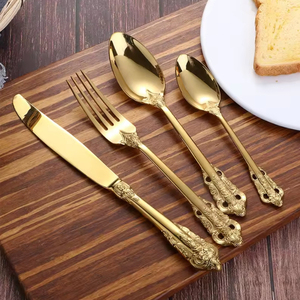 Wholesale Reusable Custom Luxury Wedding Spoon Fork Stainless Steel Golden Cutlery Flatware <b>Sets</b> - Product Image 4