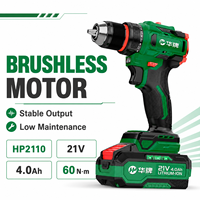 Perceuse sans fil 21V Brushless HP2110 avec double batterie Lithium-Ion 4.0Ah, lumière LED, 60N.m, mandrin 10mm, qualité industrielle OEM