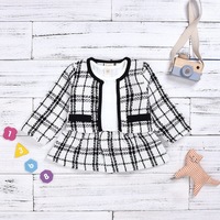 Trois options de couleurs  Ensemble de vêtements pour enfants à deux pièces le plus vendu, style tweed, robe à manches longues pour bébé