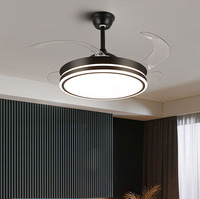 Ventilateur de plafond LED moderne en métal avec éclairage, télécommande, 6 vitesses, intensité réglable pour salle à manger