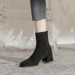 Botas de Nieve Modernas y Versátiles de Media Pantorrilla para Mujer, con Tacón Alto y Grueso, Forro de Piel, Cierre Deslizante, Otoño Invierno - Product Image 1