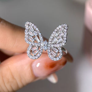Anillo de Plata de Ley 925 en Oferta, Anillo Abierto con Mariposa Decorativa en Circonita Cúbica, Chapado en Oro de 14K y 18K y Rodio, Lindo Anillo para <span class=keywords><strong>Mujer</strong></span>, Regalo para Fiesta - Product Image 2