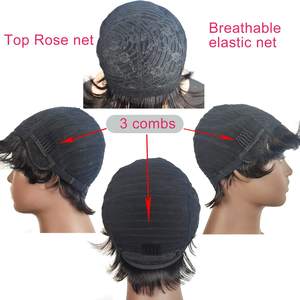 Perruque de cheveux humains vierges brésiliens Remy brun rougeâtre 30 # sans colle aucune dentelle avant mode bouclés <span class=keywords><strong>Bob</strong></span> court avec frange - Product Image 5