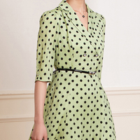 Robe midi respirante à imprimé numérique pour femmes, col tailleur, à pois, élégante, manches trois-quarts, pour tous les jours
