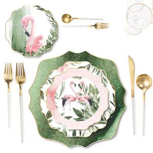 Service de table en porcelaine écologique en gros, motif flamant rose, assiette à dîner, dentelle de tournesol, assiette à dessert, assiette à pain, dentelle de tournesol - Product Image 3