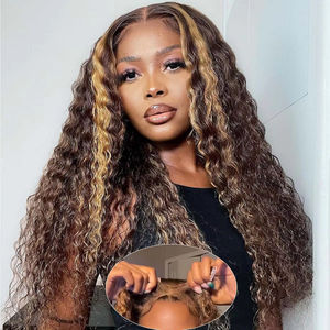 วิกผมบ๊อบแบบลอนผมมนุษย์แบบไร้กาวไม่ใส่และขาดกาวด้านหน้าลูกไม้แบบลอนลึก<span class=keywords><strong>ต</strong></span>ัดก่อนฟอกสีมีความหนาแน่น220 10 - Product Image 1