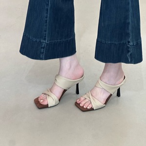 Sandalias de tacón alto de satén con una sola tira para mujer, estilo mule, punta cuadrada, tacón de aguja, para verano, fiesta, uso diario, calzado a juego con vestidos - Product Image 2