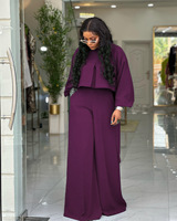 Tenues de printemps grande taille pour femmes N8153, haut irrégulier à col rond et manches lanternes + pantalon large à jambes larges, ensemble deux pièces, vêtements pour femmes