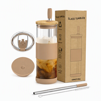 Gobelet en verre borosilicate de 20 oz, résistant à la chaleur, écologique, avec couvercle et paille en verre pour café glacé, thé au lait, jus