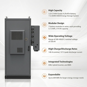 Inversor Solar Híbrido de 50kW con Gabinete ESS Integrado, Banco de Baterías de Alto Voltaje LiFePO4 de 112kWh, Almacenamiento Fuera de la Red y Conectado a la Red - Product Image 3