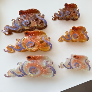 Pinces à cheveux créatives au design amusant d'animaux marins, élégantes attaches pour queue de cheval avec nouvelles pinces à cheveux en acétate et en forme de pieuvre - Product Image 1