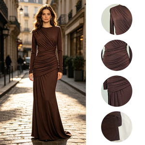<span class=keywords><strong>Robe</strong></span> longue plissée pour femmes, col rond, manches longues, unie, élégante, pour banquets, vacances, mode automne, coupe ajustée, décontractée, livraison rapide - Product Image 3