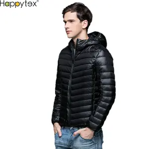 Custom Black Coats Soft Waterproof Light Weight Plus Size Men Puffer Jacket Goose Down Winter Packable With Hood Outdoor