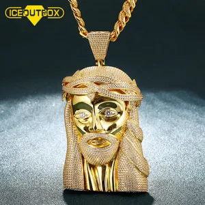 New Design Big Size Jesus Pendant Necklace For Men Hip Hop Jewelry With Rope Cuban Tennis Chain Gold Silver Cubic