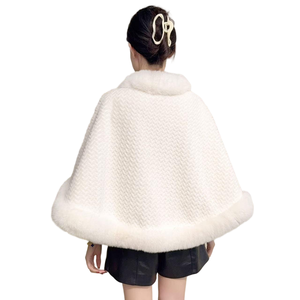 Manteau poncho élégant en fausse fourrure pour femme, décontracté, à manches chauve-souris, tricoté, avec fermeture boutonnée, coupe courte et ample, idéal pour le street style et les mariages - Product Image 2