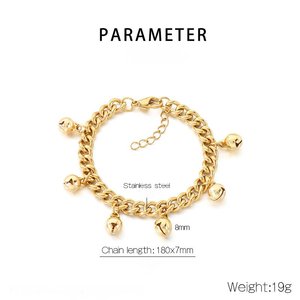 Pulsera de Eslabones Cubanos Gruesos Ajustable de Acero Inoxidable con Baño de Oro de 18k y Dije de Campana, Antideslustre, de Moda para Mujer - Product Image 6