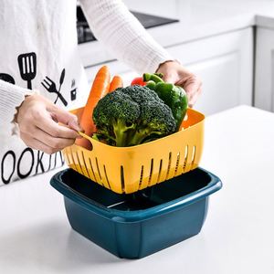 Household Kitchen Tools Double Layer Multi-function Sink Strainer Fruit <b>Vegetable</b> Washing Bowl Plastic Drain Basket - Product Image 1