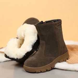 Bottes de neige pour hommes, couleur kaki, talon moyen, couleur unie, chaudes, pour l'hiver, pour l'extérieur - Product Image 1