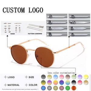 <b>Round</b> <b>Sunglasses</b> Full Rim Metal <b>Frame</b> Brown Lenses UV400 Protection Unisex Adult - Product Image 2