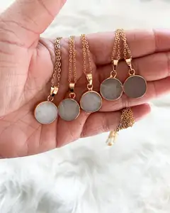 Necklace Stones Sterling Silver 925 Jewellery Full Moon Necklace Women 18k Gold Jewelry Natural Druzy Crystal Stone Moon Crescent Necklace