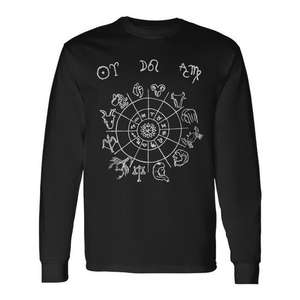 Camiseta de manga larga con diseño de horóscopo y signos del zodiaco, cuello redondo negro, ropa unisex - Product Image 1