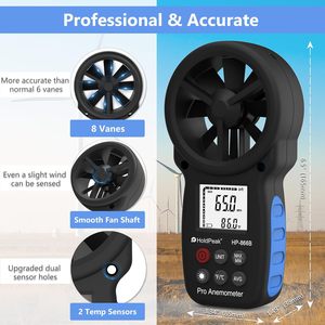 Anémomètre numérique portable HP-866B – Mesure de <span class=keywords><strong>vitesse</strong></span> du <span class=keywords><strong>vent</strong></span> (MPH, <span class=keywords><strong>Beaufort</strong></span>), température, sensation de froid, rétroéclairage, max/min - Product Image 3