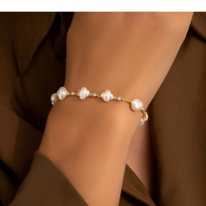 Pulsera de Moda con Cuentas, Acero Inoxidable 316L, Baño de Oro PVD, Diseño de Perlas Blancas, Accesorio de Joyería para Mujer - Product Image 3
