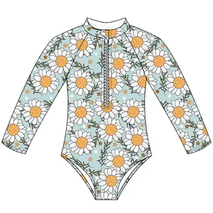 Zomer Western Print Baby Meisjes Eendelige Badmode Met Lange Mouwen Kinderritsen Zwemkleding Voor Meisjes