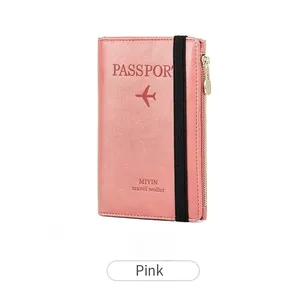 Toptan PU deri kabartma Logo fermuar kılıfı uçak bilet seyahat cüzdanı kart yuvaları pasaport tutucu