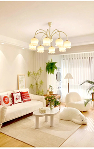 Lámpara <span class=keywords><strong>de</strong></span> Araña con Brazo Curvo y Pantalla <span class=keywords><strong>de</strong></span> <span class=keywords><strong>Vidrio</strong></span> Floral <span class=keywords><strong>Esmerilado</strong></span> Suave y Cremoso para Habitación <span class=keywords><strong>de</strong></span> Hotel - Product Image 2