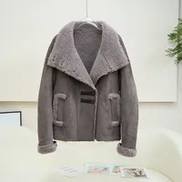 Nouvelle Veste Courte en Daim et Fourrure de Mouton pour Femme 2026, Doublure en Laine d'Agneau, Tendance et Chaude JT609