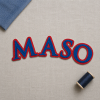Patch brodé à lettres en blocs bleus et rouges |   Patch personnalisé à coudre sur les manches des vestes