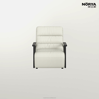 Fauteuil lounge NORYA à dossier haut rembourré en tissu marron avec accoudoirs en bois massif pour salon, meubles en bois et salle de lecture