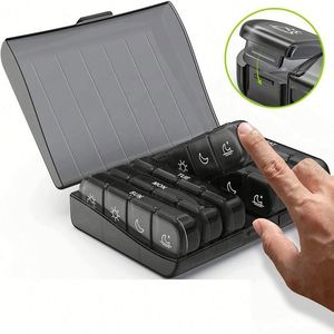 JH Medibox Boîte à pilules portable 7 jours 28 compartiments en plastique PP noir, organiseur hebdomadaire de grande capacité, conteneur de voyage - Product Image 2