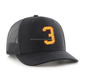 Casquette Trucker Unisexe Noire à 6 Panneaux avec Broderie H Bleue, Maille Ajustée Respirante, Chapeau Décontracté - Product Image 4