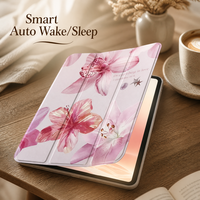 Étui pour tablette rose girly imprimé pour iPad 10e génération, motif floral mignon, housse de protection avec cristaux brillants pour enfants et filles