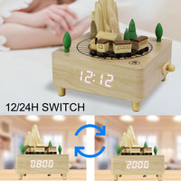 Caja de Música de Madera con Reloj Despertador, Grabado Láser Digital Electrónico, Diseño de Tren Giratorio, Regalo de Navidad Personalizado para Niños