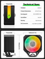 Refroidisseur CPU RGB upHere 120 mm pour jeux, avec ventilateur PWM, compatible Intel LGA1700, AMD AM5, AM4 PC