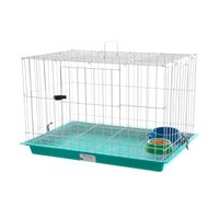 Cage pour animaux de compagnie en fil d'argent avec support pliable, plateau en plastique bleu foncé, poignée supérieure portable pour un entretien quotidien pratique des petits animaux