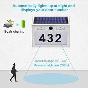 Plaque de numéro de <span class=keywords><strong>maison</strong></span> solaire DIY avec lumière LED à détecteur de mouvement 200LM, numéro d'adresse solaire avec éclairage - Product Image 4
