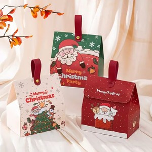Christmas Gift Box with Handle Cartoon Santa Triangle Candy Paper Box Holiday <b>Sweet</b> <b>Packaging</b> Box Wholesale - Product Image 1
