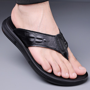 Tongs pour hommes, chaussures de plage antidérapantes d'été, sandales décontractées à semelle épaisse pour l'extérieur, noires - Product Image 3
